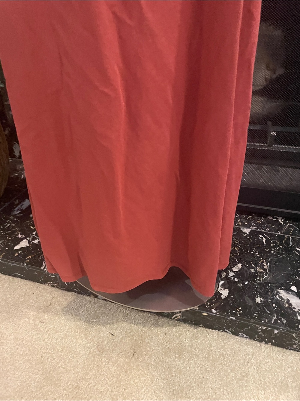 Rust Red Ruffle V-Neck Women's Dress - Picture 6 of 9